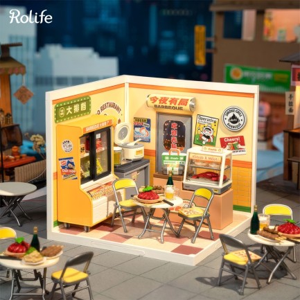 Rolife DW022 Barbekü Standı (Night Out Food Stall) DIY Minyatür Maket Model Seti Mini Dollhouse 3D Model Kit Detaylı Dekoratif Hobi Seti 3D Puzzle Tiny House - Thumbnail