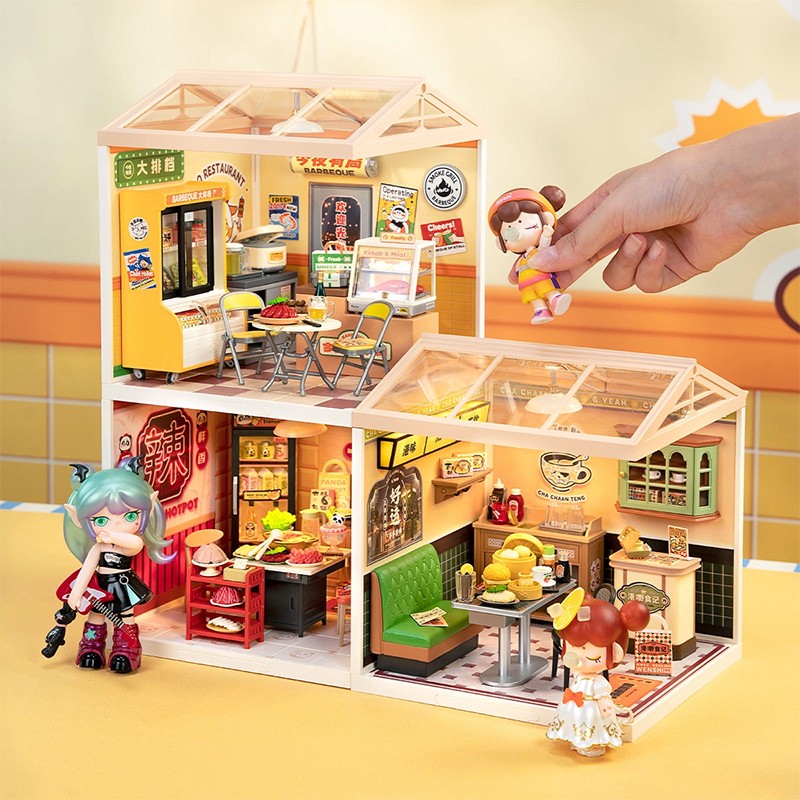 Rolife DW022 Barbekü Standı (Night Out Food Stall) DIY Minyatür Maket Model Seti Mini Dollhouse 3D Model Kit Detaylı Dekoratif Hobi Seti 3D Puzzle Tiny House