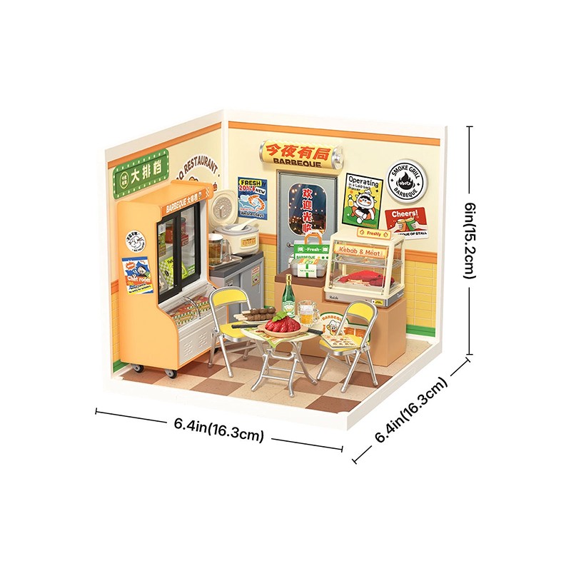 Rolife DW022 Barbekü Standı (Night Out Food Stall) DIY Minyatür Maket Model Seti Mini Dollhouse 3D Model Kit Detaylı Dekoratif Hobi Seti 3D Puzzle Tiny House