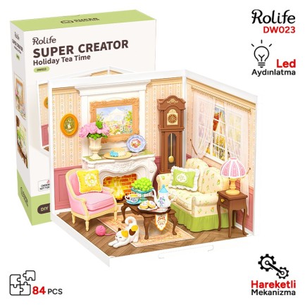 Rolife - Rolife DW023 Çay Saati (Holiday Tea Time) DIY Minyatür Maket Model Seti Mini Dollhouse 3D Model Kit Detaylı Dekoratif Hobi Seti 3D Puzzle Tiny House