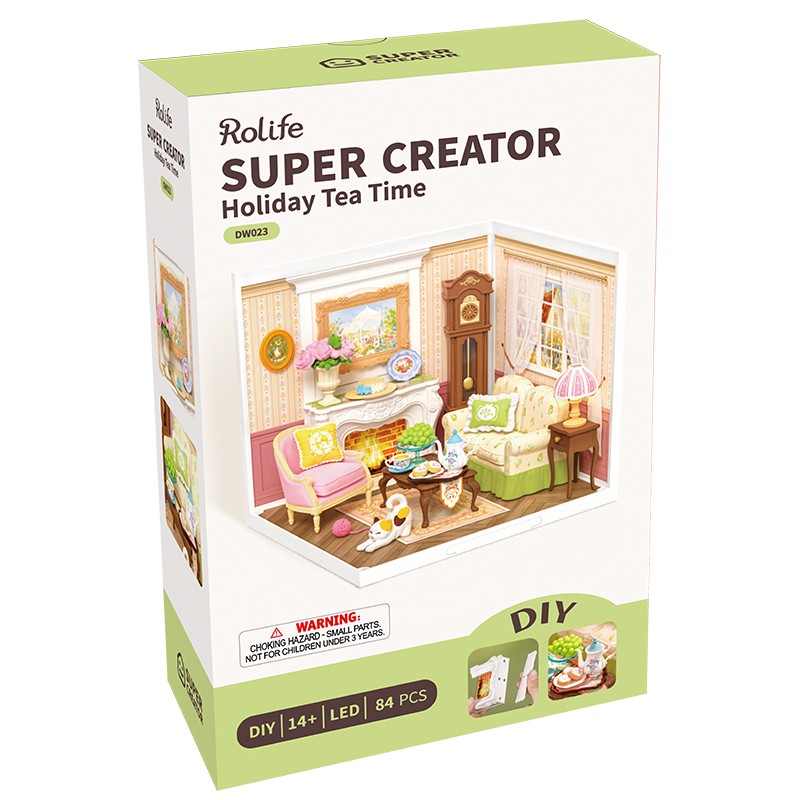 Rolife DW023 Çay Saati (Holiday Tea Time) DIY Minyatür Maket Model Seti Mini Dollhouse 3D Model Kit Detaylı Dekoratif Hobi Seti 3D Puzzle Tiny House