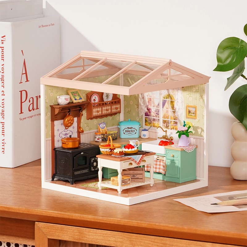 Rolife DW024 Çiftlik Evi Mutfağı (Farmhouse Kitchen) DIY Minyatür Maket Model Seti Mini Dollhouse 3D Model Kit Detaylı Dekoratif Hobi Seti 3D Puzzle Tiny House