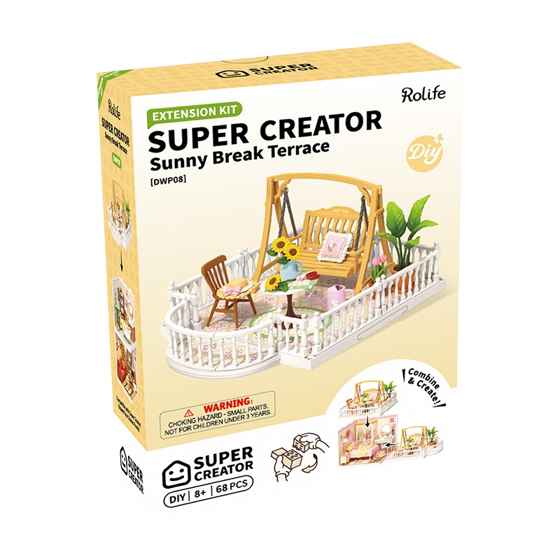 Rolife DWP08 Teras (Sunny Break Terrace) DIY Minyatür Maket Model Seti Mini Dollhouse 3D Model Kit Detaylı Dekoratif Hobi Seti 3D Puzzle Tiny House