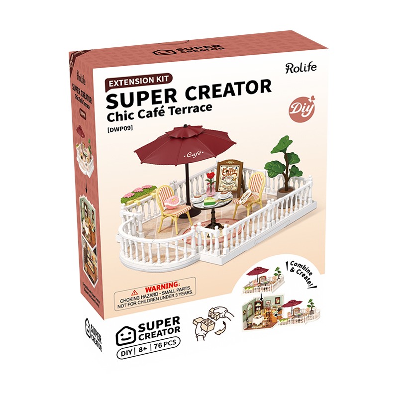 Rolife DWP09 Şık Kafe Terası (Chic Cafe Terrace) DIY Minyatür Maket Model Seti Mini Dollhouse 3D Model Kit Detaylı Dekoratif Hobi Seti 3D Puzzle Tiny House