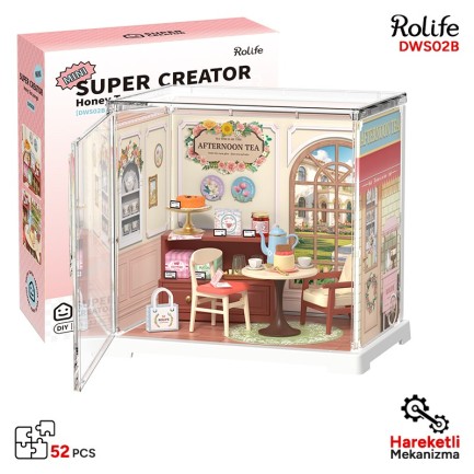 Rolife - Rolife DWS02B Çay Salonu (Honey Tea Lounge) DIY Minyatür Maket Model Seti Mini Dollhouse 3D Model Kit Detaylı Dekoratif Hobi Seti 3D Puzzle Tiny House