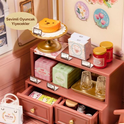 Rolife DWS02B Çay Salonu (Honey Tea Lounge) DIY Minyatür Maket Model Seti Mini Dollhouse 3D Model Kit Detaylı Dekoratif Hobi Seti 3D Puzzle Tiny House - Thumbnail