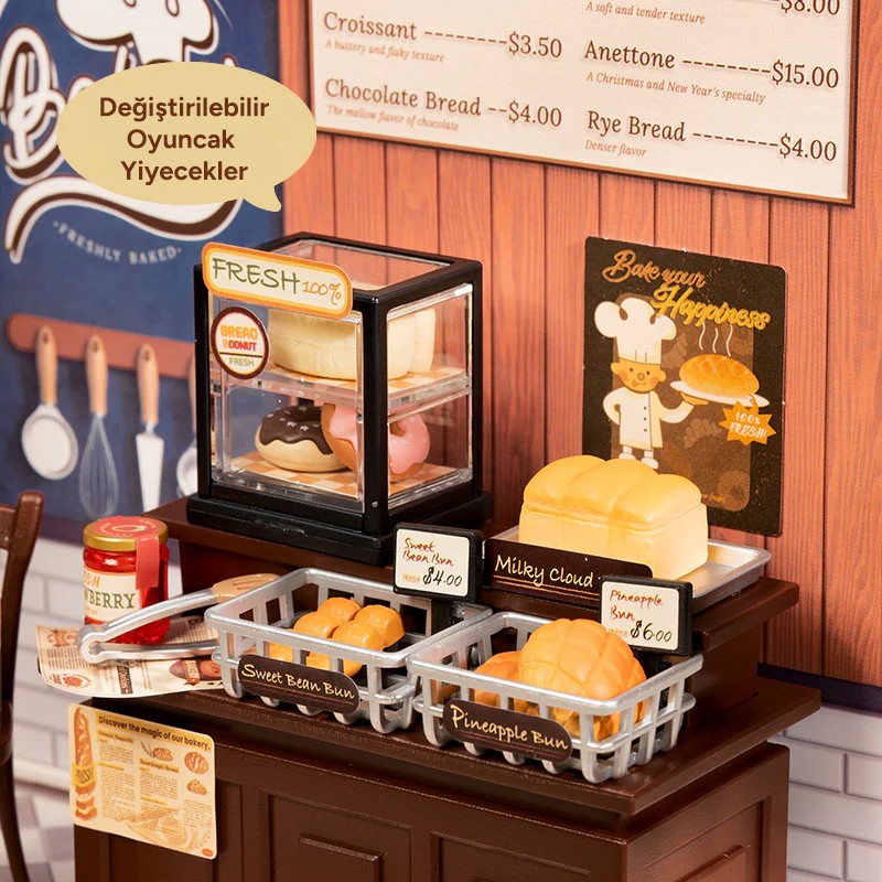 Rolife DWS03B Fırın Dükkanı (Butter Bakery House) DIY Minyatür Maket Model Seti Mini Dollhouse 3D Model Kit Detaylı Dekoratif Hobi Seti 3D Puzzle Tiny House
