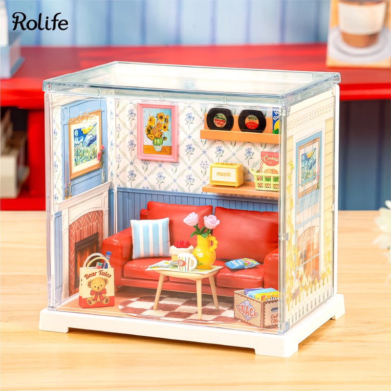 Rolife DWS05B Mavi Salon (Country Blue Lounge) DIY Minyatür Maket Model Seti Mini Dollhouse 3D Model Kit Detaylı Dekoratif Hobi Seti 3D Puzzle Tiny House