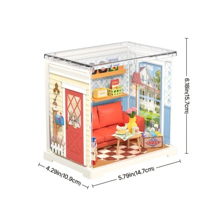 Rolife DWS05B Mavi Salon (Country Blue Lounge) DIY Minyatür Maket Model Seti Mini Dollhouse 3D Model Kit Detaylı Dekoratif Hobi Seti 3D Puzzle Tiny House - Thumbnail