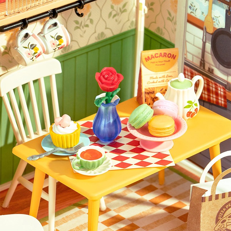 Rolife DWS06B Çiçekli Yemek Odası (Floral Dining Room) DIY Minyatür Maket Model Seti Mini Dollhouse 3D Model Kit Detaylı Dekoratif Hobi Seti 3D Puzzle Tiny House