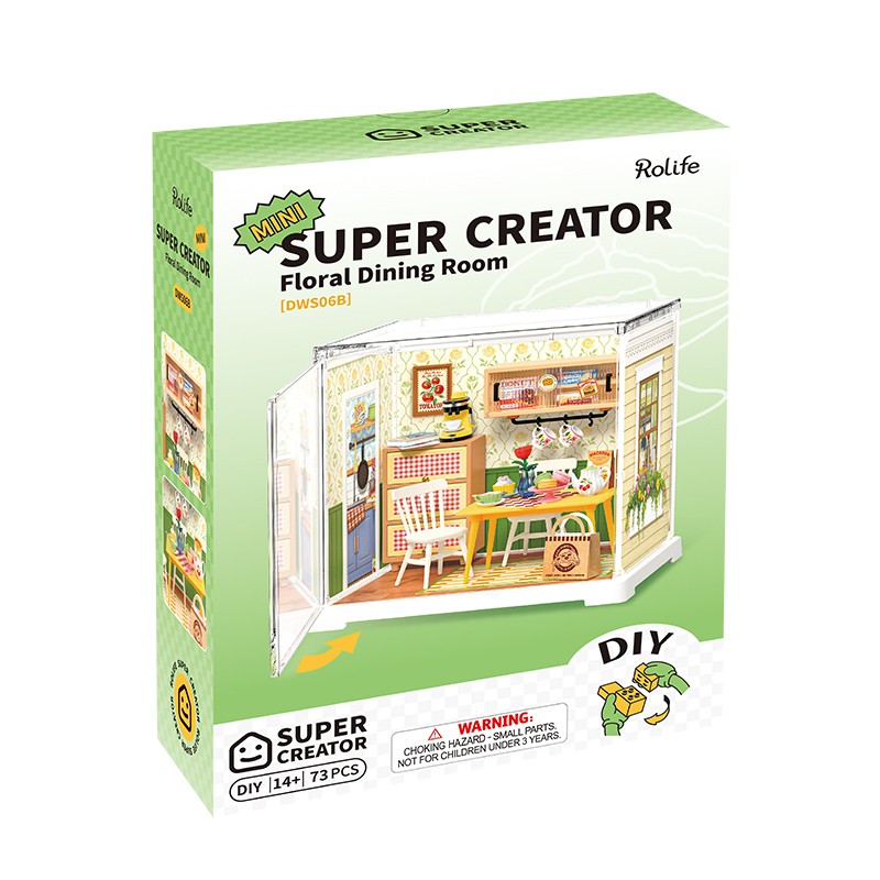 Rolife DWS06B Çiçekli Yemek Odası (Floral Dining Room) DIY Minyatür Maket Model Seti Mini Dollhouse 3D Model Kit Detaylı Dekoratif Hobi Seti 3D Puzzle Tiny House
