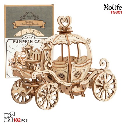 Rolife - Rolife TG302 Araba (Pumpkin Cart) DIY Minyatür Maket Model Seti Ahşap 3D Wooden Puzzle 3D Model Kit Detaylı Dekoratif Hobi Seti Ahşap Maket