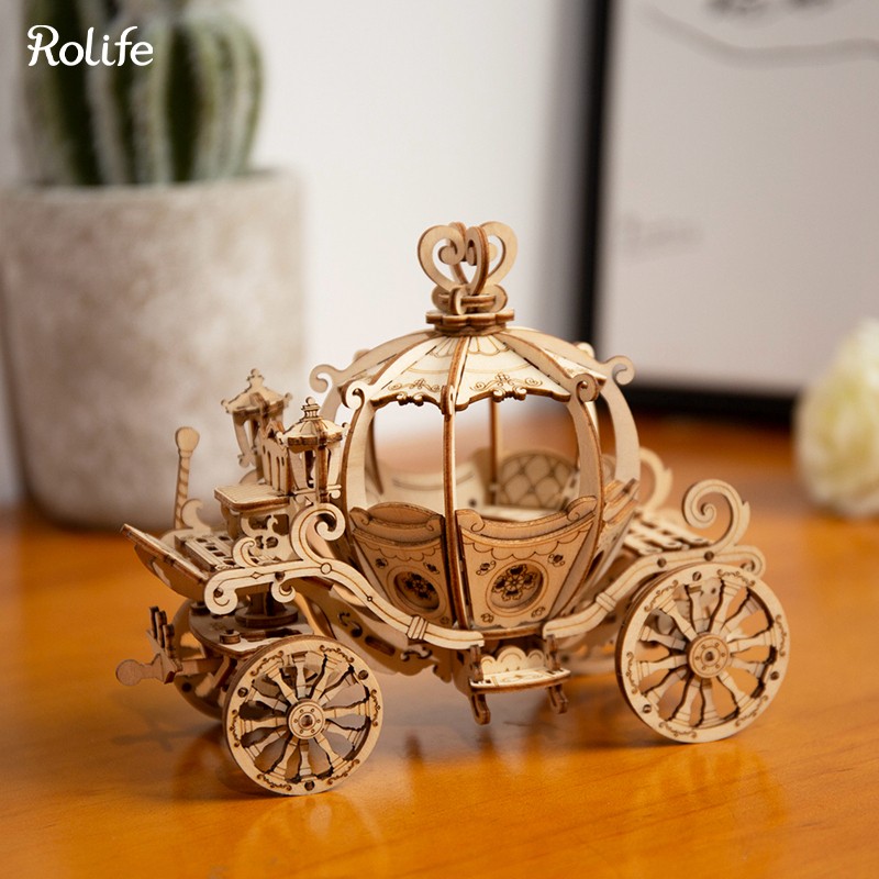 Rolife TG302 Araba (Pumpkin Cart) DIY Minyatür Maket Model Seti Ahşap 3D Wooden Puzzle 3D Model Kit Detaylı Dekoratif Hobi Seti Ahşap Maket