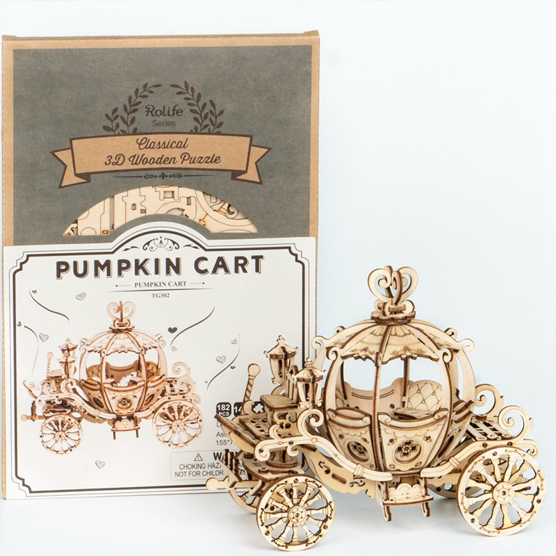 Rolife TG302 Araba (Pumpkin Cart) DIY Minyatür Maket Model Seti Ahşap 3D Wooden Puzzle 3D Model Kit Detaylı Dekoratif Hobi Seti Ahşap Maket