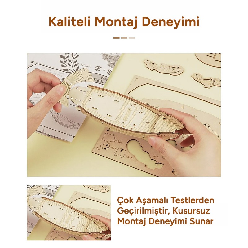 Rolife TG305 Yelkenli Gemi (Sailing Ship) DIY Minyatür Maket Model Seti Ahşap 3D Wooden Puzzle 3D Model Kit Detaylı Dekoratif Hobi Seti Ahşap Maket