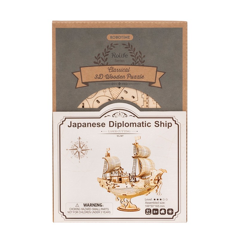 Rolife TG307 Japon Diplomatik Gemisi (Japanese Diplomatic Ship) DIY Minyatür Maket Model Seti Ahşap 3D Wooden Puzzle 3D Model Kit Detaylı Dekoratif Hobi Seti Ahşap Maket