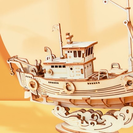 Rolife TG308 Balıkçı Teknesi Fishing Ship DIY Minyatür Maket Model Ahşap 3D Wooden Puzzle Model Kit Ahşap Maket Dekoratif Hobi Seti - Thumbnail