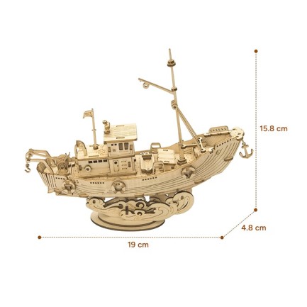 Rolife TG308 Balıkçı Teknesi Fishing Ship DIY Minyatür Maket Model Ahşap 3D Wooden Puzzle Model Kit Ahşap Maket Dekoratif Hobi Seti - Thumbnail