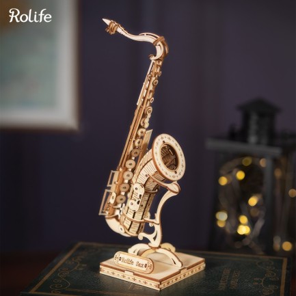 Rolife - Rolife TG309 Saksafon Müzik Aleti (Saxophone) DIY Minyatür Maket Model Seti Ahşap 3D Wooden Puzzle 3D Model Kit Detaylı Dekoratif Hobi Seti Ahşap Maket