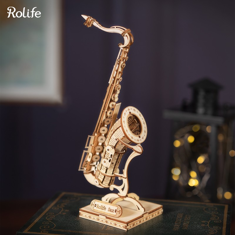 Rolife TG309 Saksafon Müzik Aleti (Saxophone) DIY Minyatür Maket Model Seti Ahşap 3D Wooden Puzzle 3D Model Kit Detaylı Dekoratif Hobi Seti Ahşap Maket