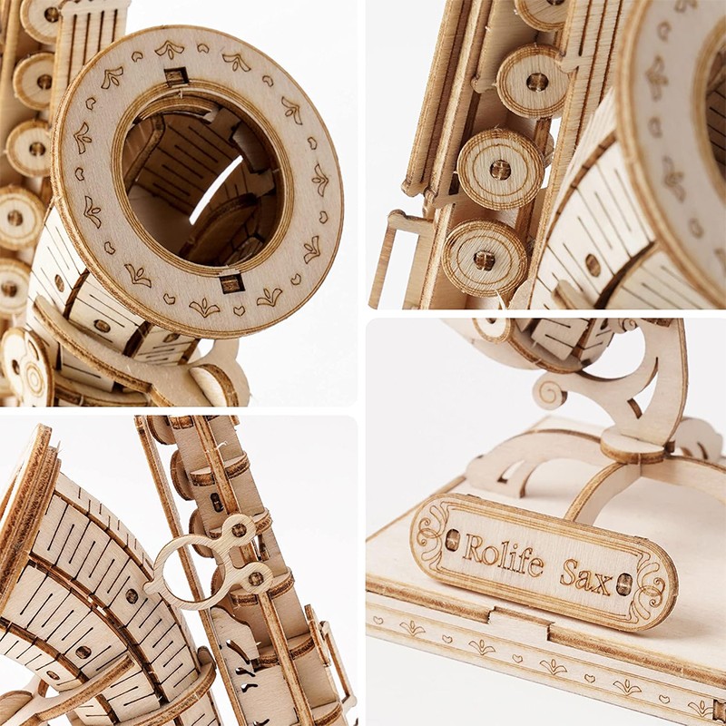 Rolife TG309 Saksafon Müzik Aleti (Saxophone) DIY Minyatür Maket Model Seti Ahşap 3D Wooden Puzzle 3D Model Kit Detaylı Dekoratif Hobi Seti Ahşap Maket