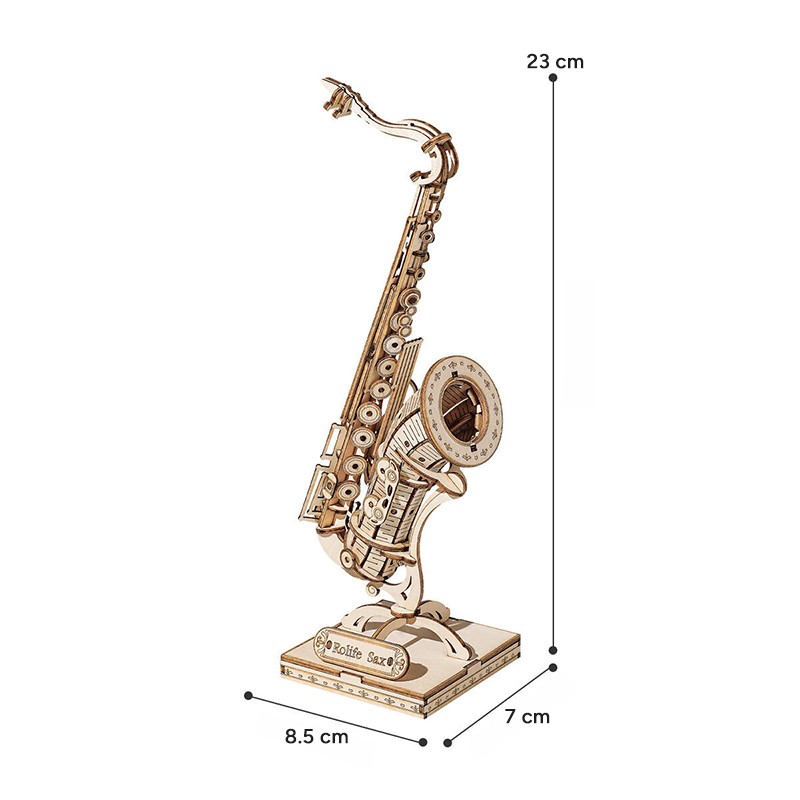 Rolife TG309 Saksafon Müzik Aleti (Saxophone) DIY Minyatür Maket Model Seti Ahşap 3D Wooden Puzzle 3D Model Kit Detaylı Dekoratif Hobi Seti Ahşap Maket