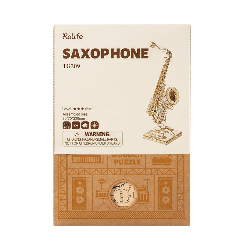 Rolife TG309 Saksafon Müzik Aleti (Saxophone) DIY Minyatür Maket Model Seti Ahşap 3D Wooden Puzzle 3D Model Kit Detaylı Dekoratif Hobi Seti Ahşap Maket