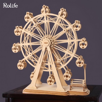 Rolife - Rolife TG401 Dönme Dolap (Ferris Wheel) DIY Minyatür Maket Model Seti Ahşap 3D Wooden Puzzle 3D Model Kit Detaylı Dekoratif Hobi Seti Ahşap Maket