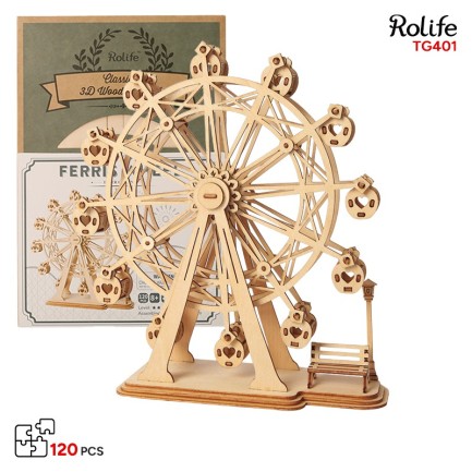 Rolife - Rolife TG401 Dönme Dolap (Ferris Wheel) DIY Minyatür Maket Model Seti Ahşap 3D Wooden Puzzle 3D Model Kit Detaylı Dekoratif Hobi Seti Ahşap Maket