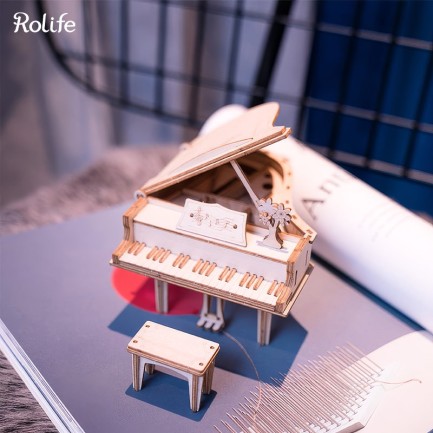 Rolife - Rolife TG402 Kuyruklu Piyano (Grand Piano) DIY Minyatür Maket Model Seti Ahşap 3D Wooden Puzzle 3D Model Kit Detaylı Dekoratif Hobi Seti Ahşap Maket