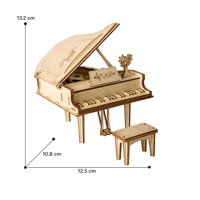 Rolife TG402 Kuyruklu Piyano (Grand Piano) DIY Minyatür Maket Model Seti Ahşap 3D Wooden Puzzle 3D Model Kit Detaylı Dekoratif Hobi Seti Ahşap Maket