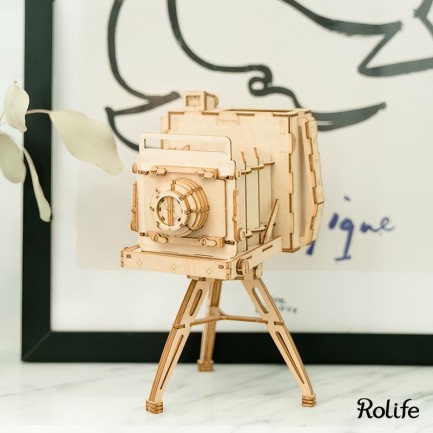Rolife - Rolife TG403 Vintage Camera DIY Minyatür Maket Model Seti Ahşap 3D Wooden Puzzle 3D Model Kit Detaylı Dekoratif Hobi Seti Ahşap Maket