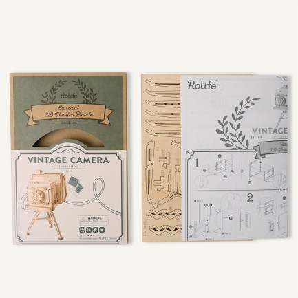 Rolife TG403 Vintage Camera DIY Minyatür Maket Model Seti Ahşap 3D Wooden Puzzle 3D Model Kit Detaylı Dekoratif Hobi Seti Ahşap Maket - Thumbnail