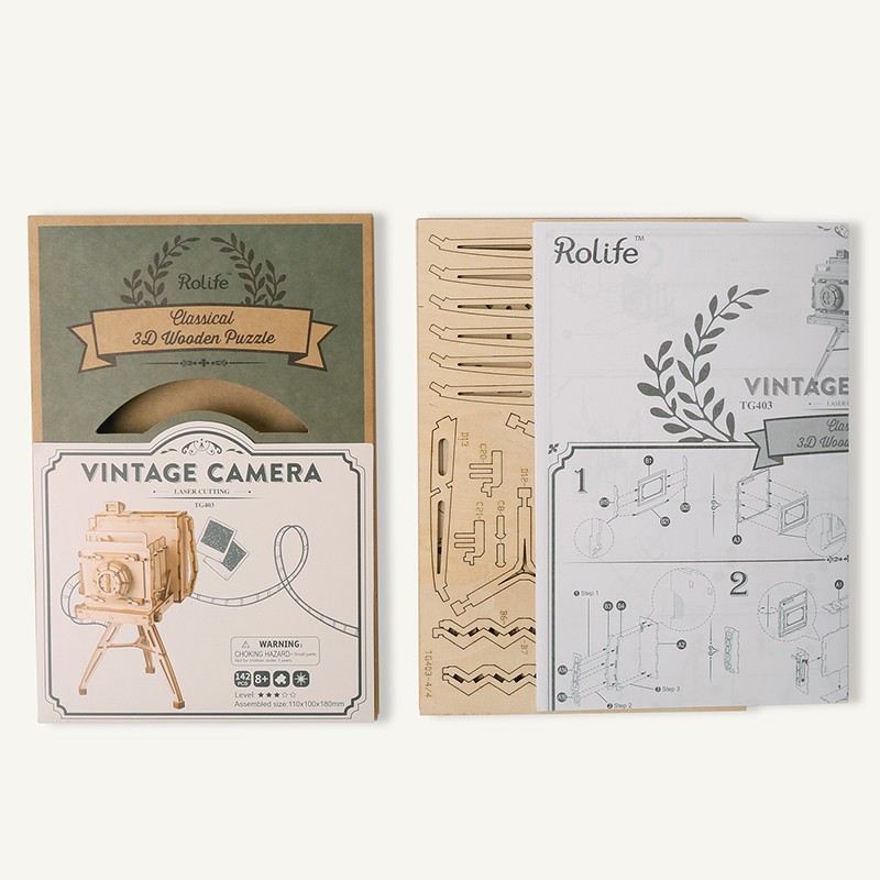 Rolife TG403 Vintage Camera DIY Minyatür Maket Model Seti Ahşap 3D Wooden Puzzle 3D Model Kit Detaylı Dekoratif Hobi Seti Ahşap Maket