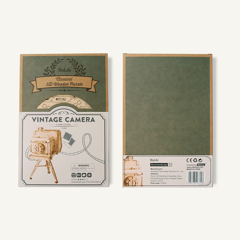 Rolife TG403 Vintage Camera DIY Minyatür Maket Model Seti Ahşap 3D Wooden Puzzle 3D Model Kit Detaylı Dekoratif Hobi Seti Ahşap Maket