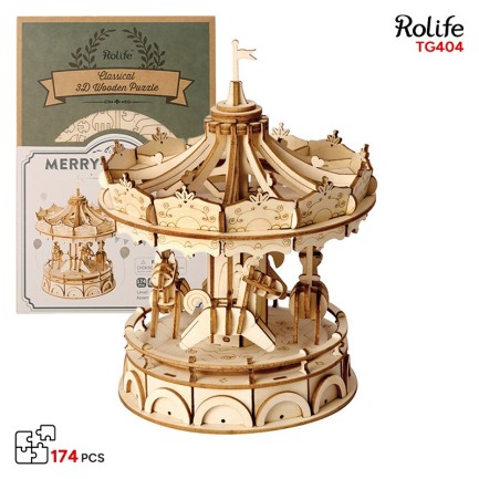 Rolife - Rolife TG404 Atlı Karınca Merry-Go-Round DIY Minyatür Maket Model Ahşap 3D Wooden Puzzle Model Kit Dekoratif Hobi Seti Ahşap Maket