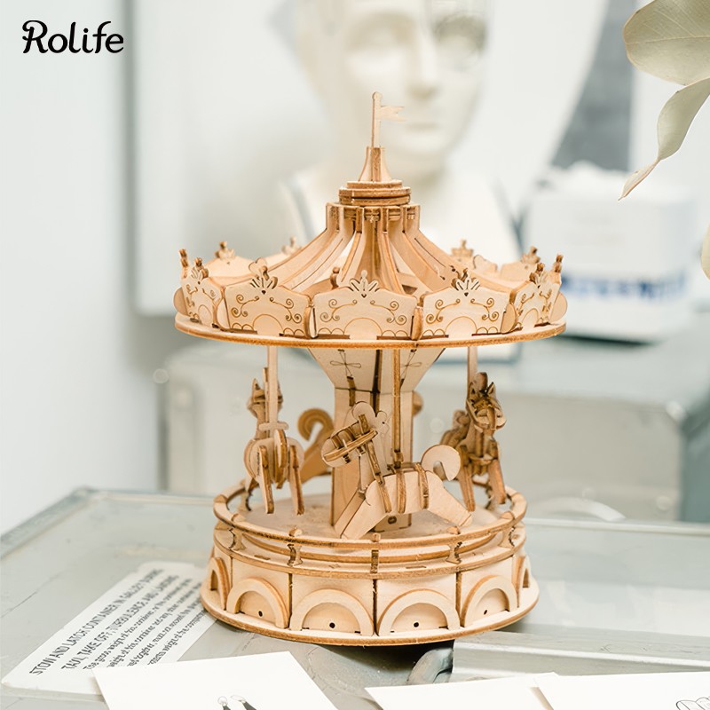 Rolife TG404 Atlı Karınca Merry-Go-Round DIY Minyatür Maket Model Ahşap 3D Wooden Puzzle Model Kit Dekoratif Hobi Seti Ahşap Maket