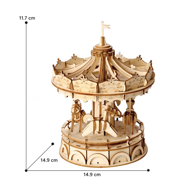 Rolife TG404 Atlı Karınca Merry-Go-Round DIY Minyatür Maket Model Ahşap 3D Wooden Puzzle Model Kit Dekoratif Hobi Seti Ahşap Maket