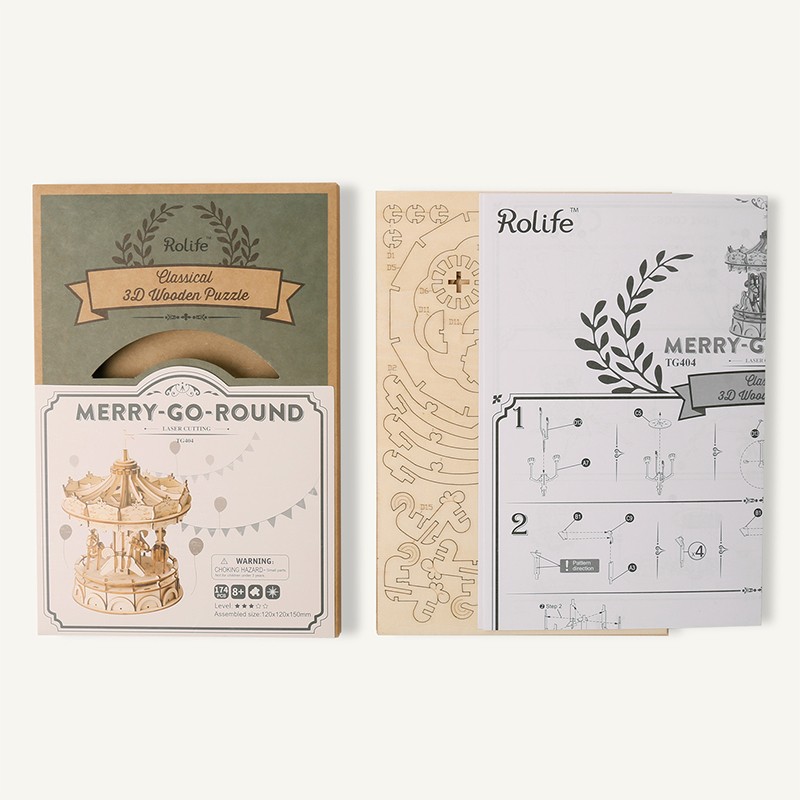 Rolife TG404 Atlı Karınca Merry-Go-Round DIY Minyatür Maket Model Ahşap 3D Wooden Puzzle Model Kit Dekoratif Hobi Seti Ahşap Maket