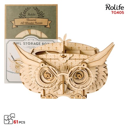 Rolife - Rolife TG405 Baykuş Saklama Kutusu (Owl Shortage Box) DIY Minyatür Maket Model Seti 3D Wooden Puzzle 3D Model Kit Detaylı Dekoratif Hobi Seti Ahşap Maket