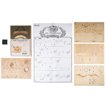 Rolife TG405 Baykuş Saklama Kutusu (Owl Shortage Box) DIY Minyatür Maket Model Seti 3D Wooden Puzzle 3D Model Kit Detaylı Dekoratif Hobi Seti Ahşap Maket - Thumbnail