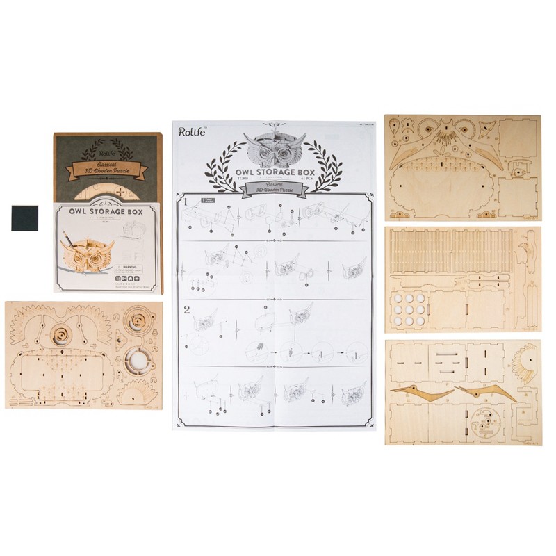 Rolife TG405 Baykuş Saklama Kutusu (Owl Shortage Box) DIY Minyatür Maket Model Seti 3D Wooden Puzzle 3D Model Kit Detaylı Dekoratif Hobi Seti Ahşap Maket