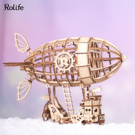 Rolife - Rolife TG407 Zeplin (Airship) DIY Minyatür Maket Model Seti Ahşap 3D Wooden Puzzle 3D Model Kit Detaylı Dekoratif Hobi Seti Ahşap Maket
