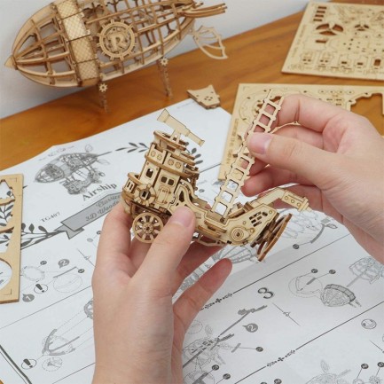 Rolife TG407 Zeplin (Airship) DIY Minyatür Maket Model Seti Ahşap 3D Wooden Puzzle 3D Model Kit Ahşap Maket Dekoratif Hobi Seti - Thumbnail