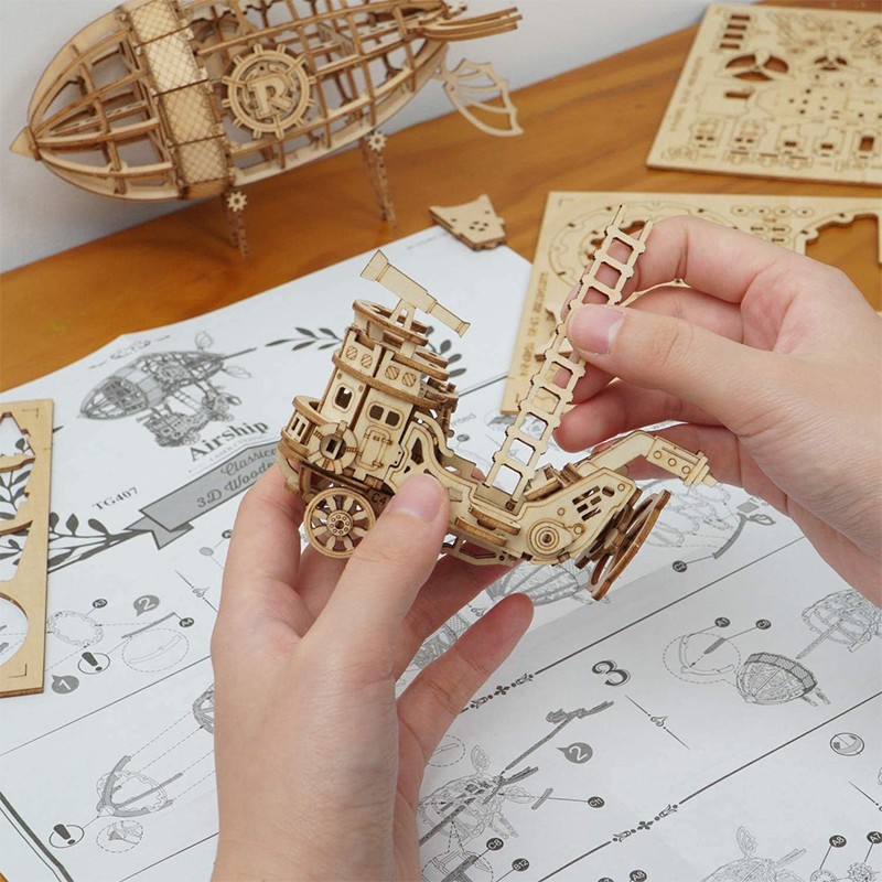 Rolife TG407 Zeplin (Airship) DIY Minyatür Maket Model Seti Ahşap 3D Wooden Puzzle 3D Model Kit Ahşap Maket Dekoratif Hobi Seti
