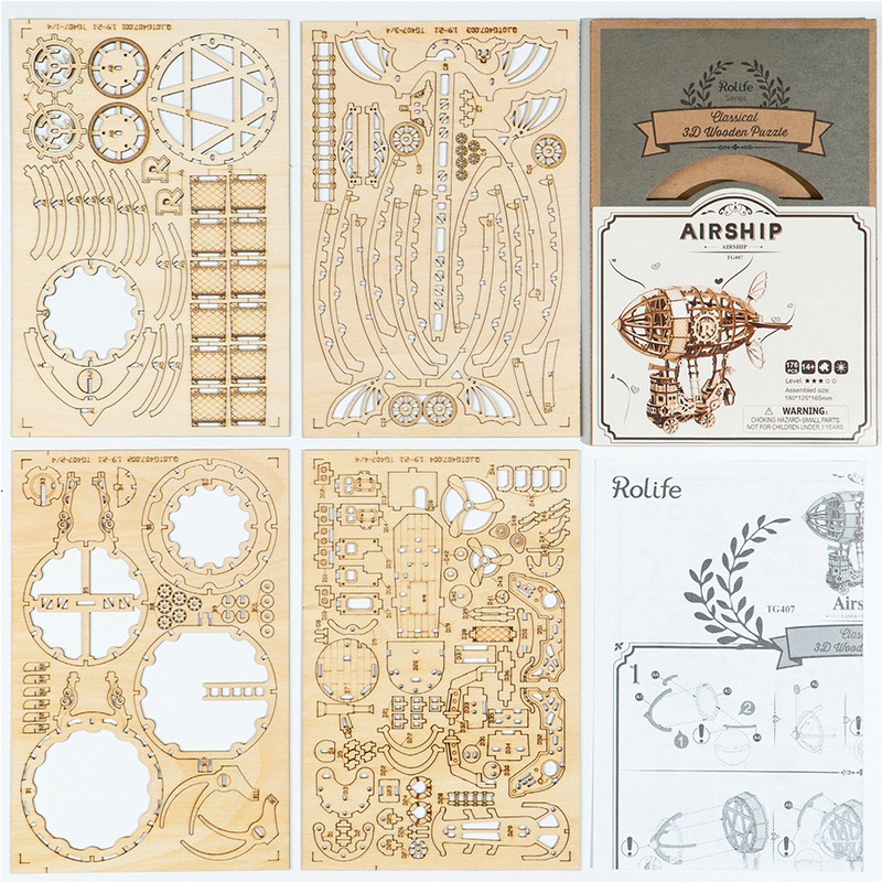 Rolife TG407 Zeplin (Airship) DIY Minyatür Maket Model Seti Ahşap 3D Wooden Puzzle 3D Model Kit Ahşap Maket Dekoratif Hobi Seti
