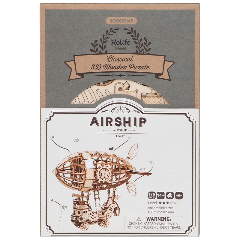 Rolife TG407 Zeplin (Airship) DIY Minyatür Maket Model Seti Ahşap 3D Wooden Puzzle 3D Model Kit Ahşap Maket Dekoratif Hobi Seti