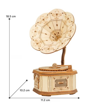 Rolife TG408 Gramofon Müzik Aleti (Gramophone) DIY Minyatür Maket Model Seti Ahşap 3D Wooden Puzzle 3D Model Kit Detaylı Dekoratif Hobi Seti Ahşap Maket - Thumbnail