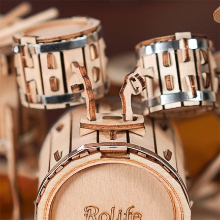Rolife TG409 Bateri Seti Müzik Aleti (Drum Kit) DIY Minyatür Maket Model Seti Ahşap 3D Wooden Puzzle 3D Model Kit Detaylı Dekoratif Hobi Seti Ahşap Maket - Thumbnail