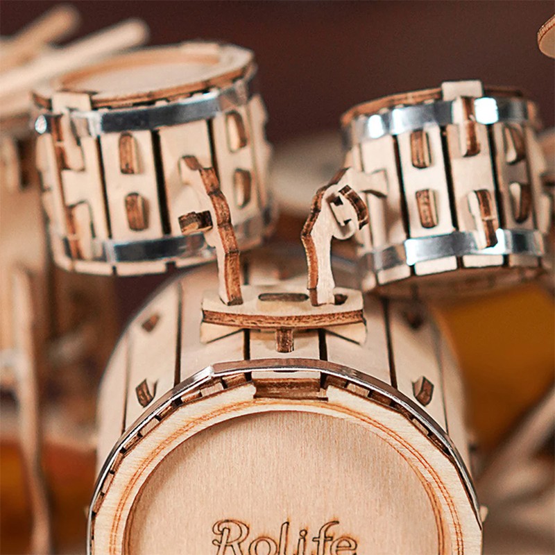 Rolife TG409 Bateri Seti Müzik Aleti (Drum Kit) DIY Minyatür Maket Model Seti Ahşap 3D Wooden Puzzle 3D Model Kit Detaylı Dekoratif Hobi Seti Ahşap Maket